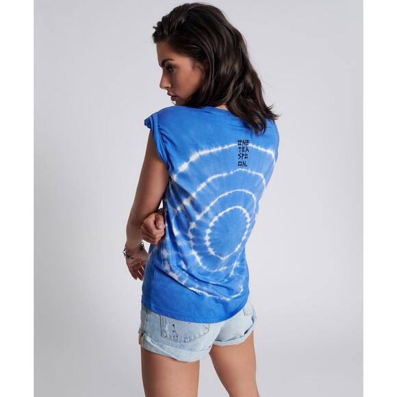 ONE TEASPOON Blue Hand Dyed Logo Organic Crew Tee Shirt Size Medium NWT - Picture 2 of 6